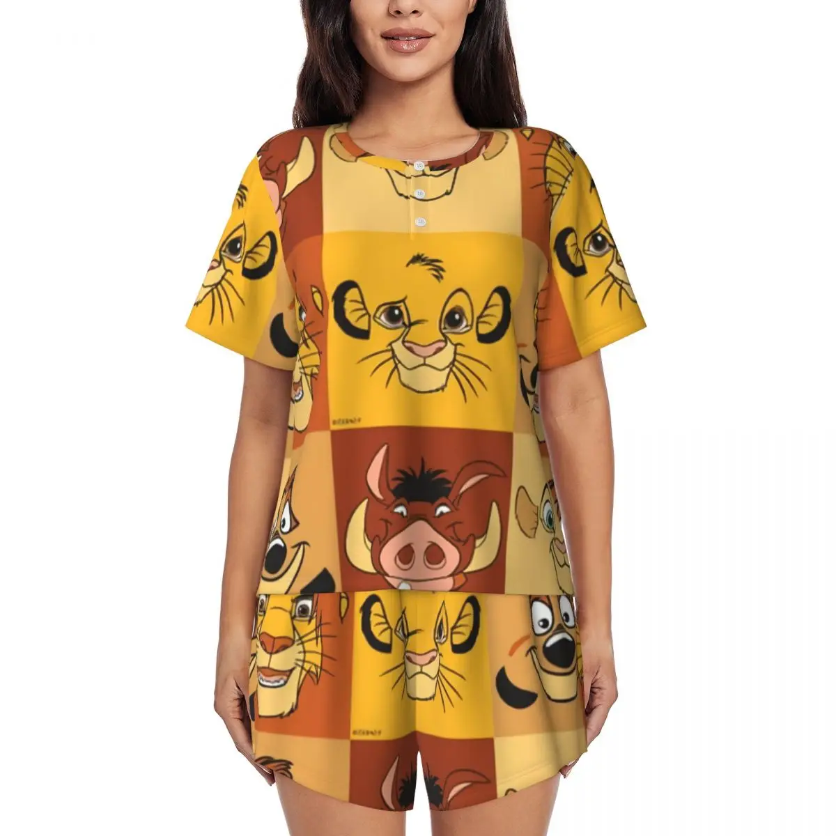 

Пижамные комплекты с героями мультфильмов «Король Лев», женские комплекты из 2 предметов, пижамы с короткими рукавами и шортами, одежда для сна