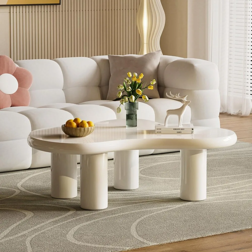 Modern Cloud Coffee Table for Living Room Cream White 45.6" Irregular Indoor Coffee Tea Table Cute Cartoon Cocktail Center Table