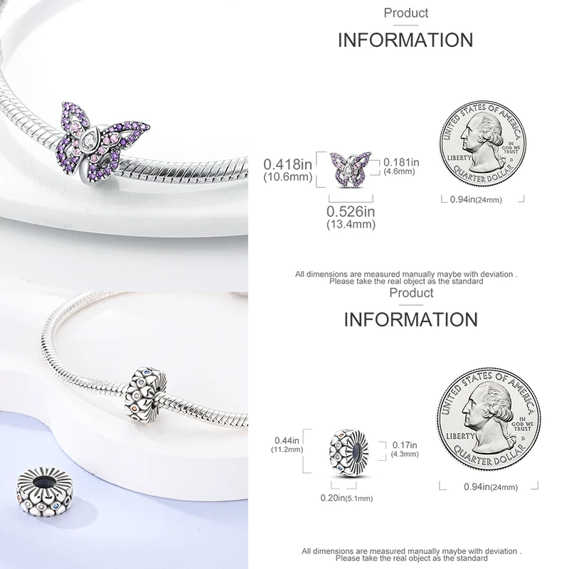 925 Sterling Silber Spacer Charm Perlen Schmetterling Blumen Stern Mond Bunt Lila DIY Armband Halskette Schmuck Geschenk für Frauen – Detail 15