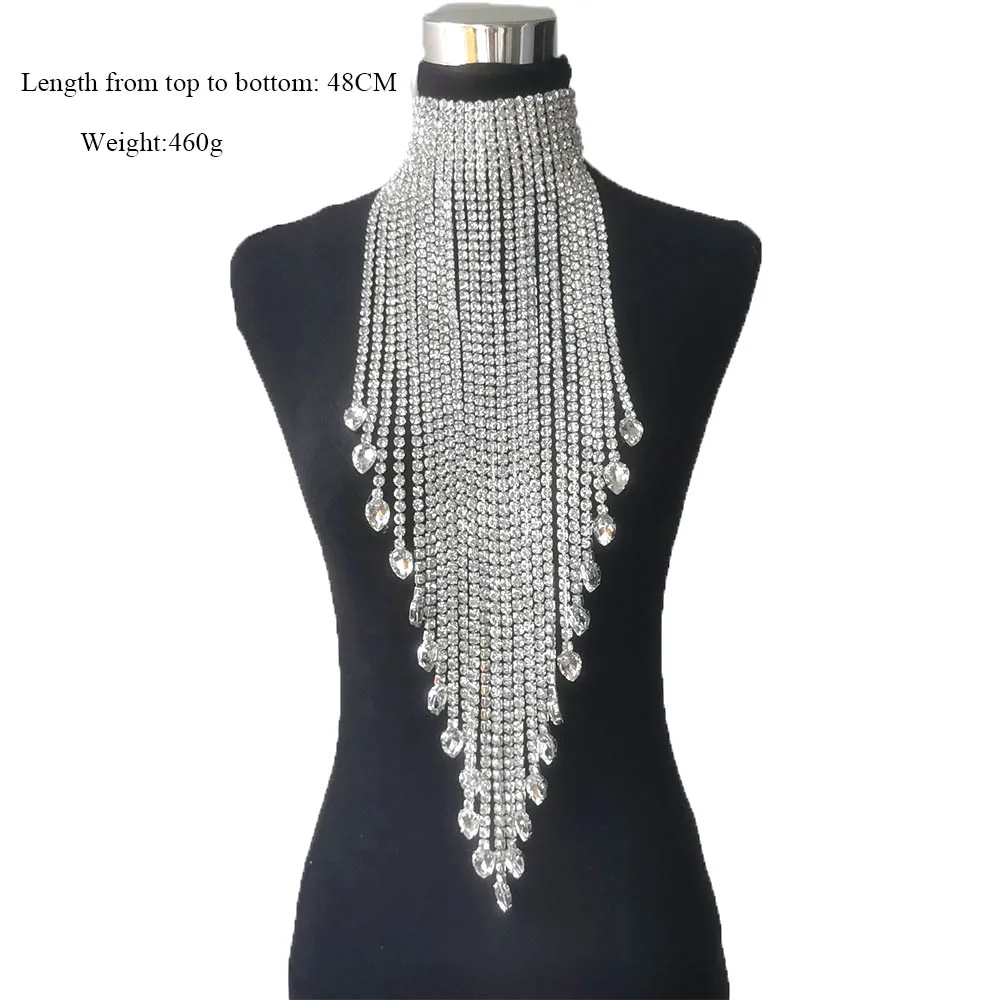 48 cm lange Quaste, an der Taille gehängt, Damen-Halsketten mit Strasssteinen, SS28, Glas-Edelsteine, riesiger Schmuck, modischer Halsband – Detail 7
