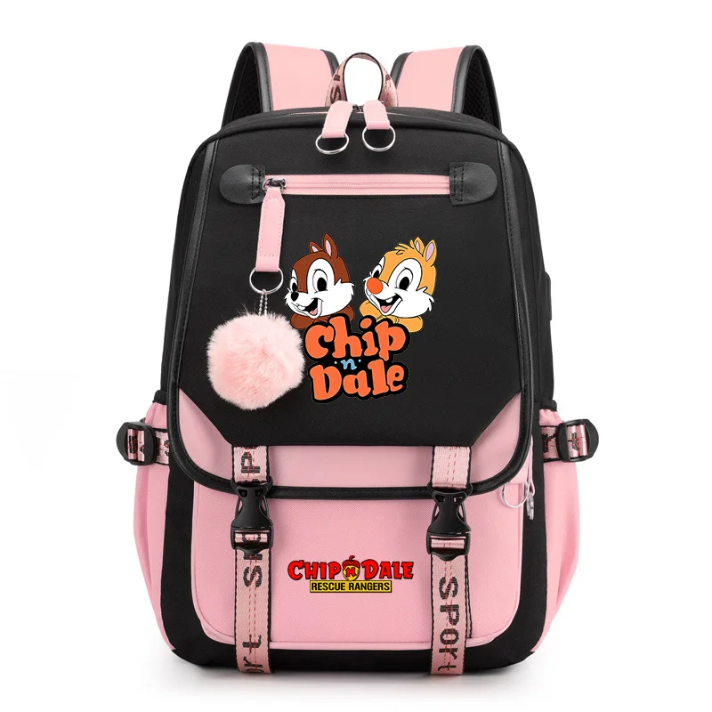 MINISO  Fashion  Chip n Dale Women Men Rucksack Travel Bag Mochila Backpacks Boys Girls Teenager USB Charging Laptop Backpack