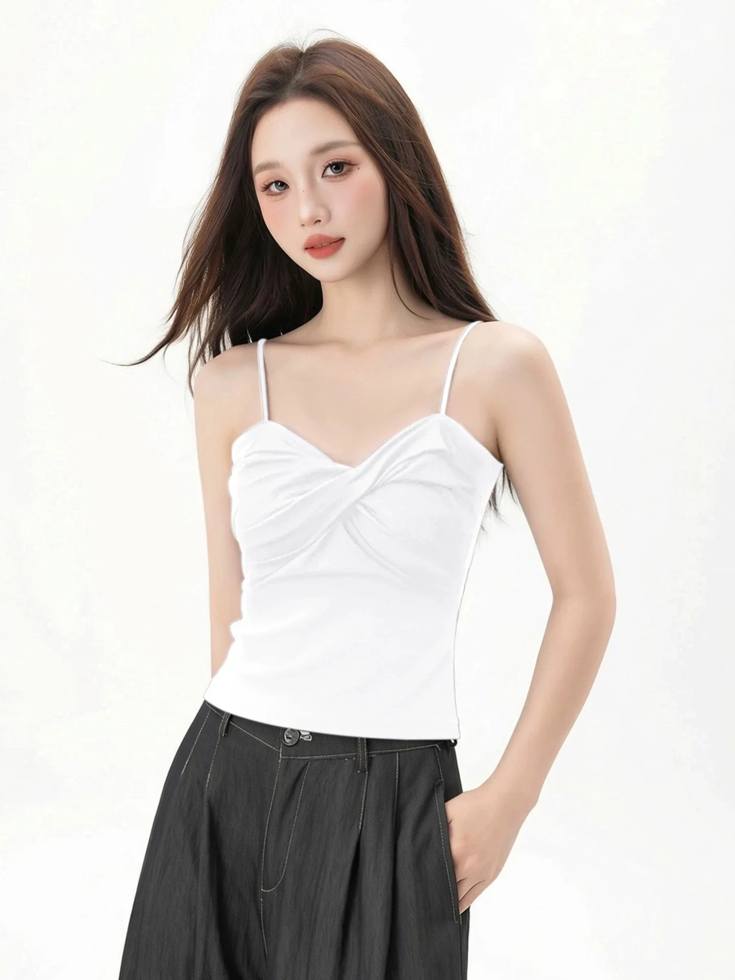 Women's 95 Cotton Strap Vest Spring Summer Sleeveless Slim Fit Inner Wear Outer Wear Beautiful Back Pad Tank Top Base Shirt