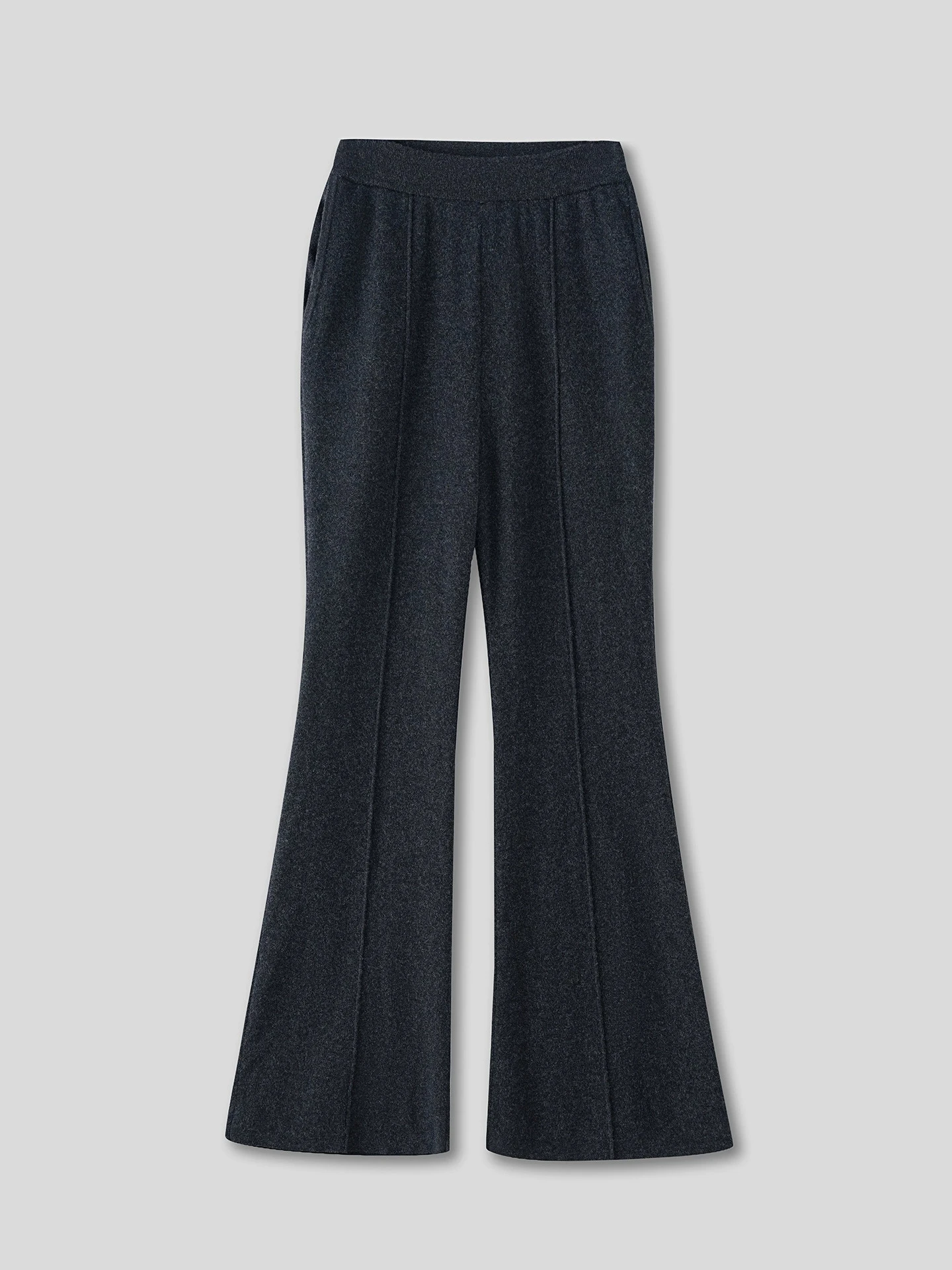 Birdtree-100% Sheep Wool Knited Trousers, Elastic Waist Solid, Women Temperament Commute Warm Flare Pants, 2026 Autumn B6O597CC