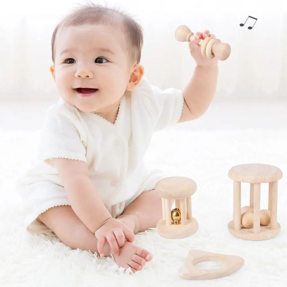 Rainbow Rings Wooden Baby Rattle Toy Early Learning Montessori Musical Handbell Rattle Toy Colorful Educational