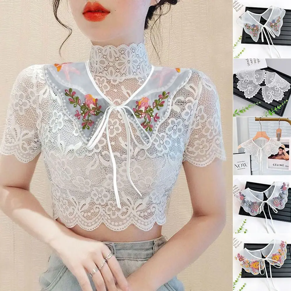 

Colorful Embroidery Fake Collar Hollow Detachable Scarf Shawl Organza Clothes Accessories