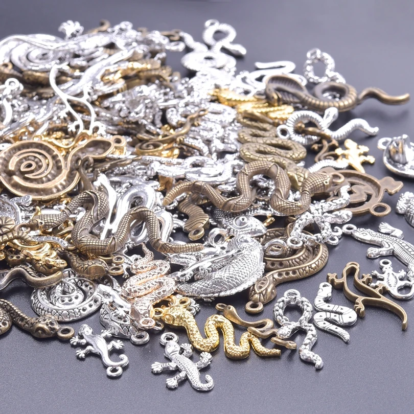 M109 Mixed 20pcs Snake Lizard Style Alloy Charms Antique Pendant Accessories DIY Jewelry Making Finding Supplies