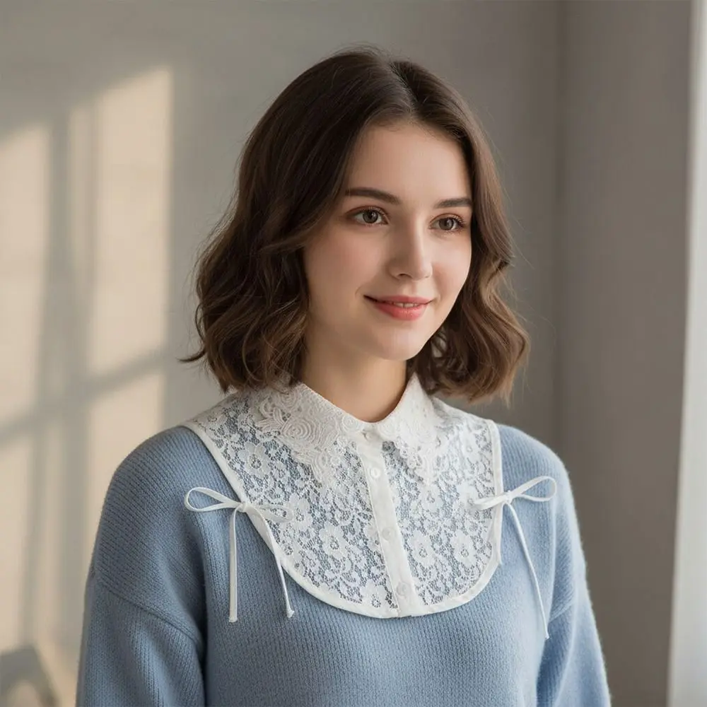 로즈 레이스 가짜 칼라 순수한 색상 하이 칼라 탈부착 가능한 칼라 레이스 디테일 빈티지 스타일 가짜 칼라 가을 시즌