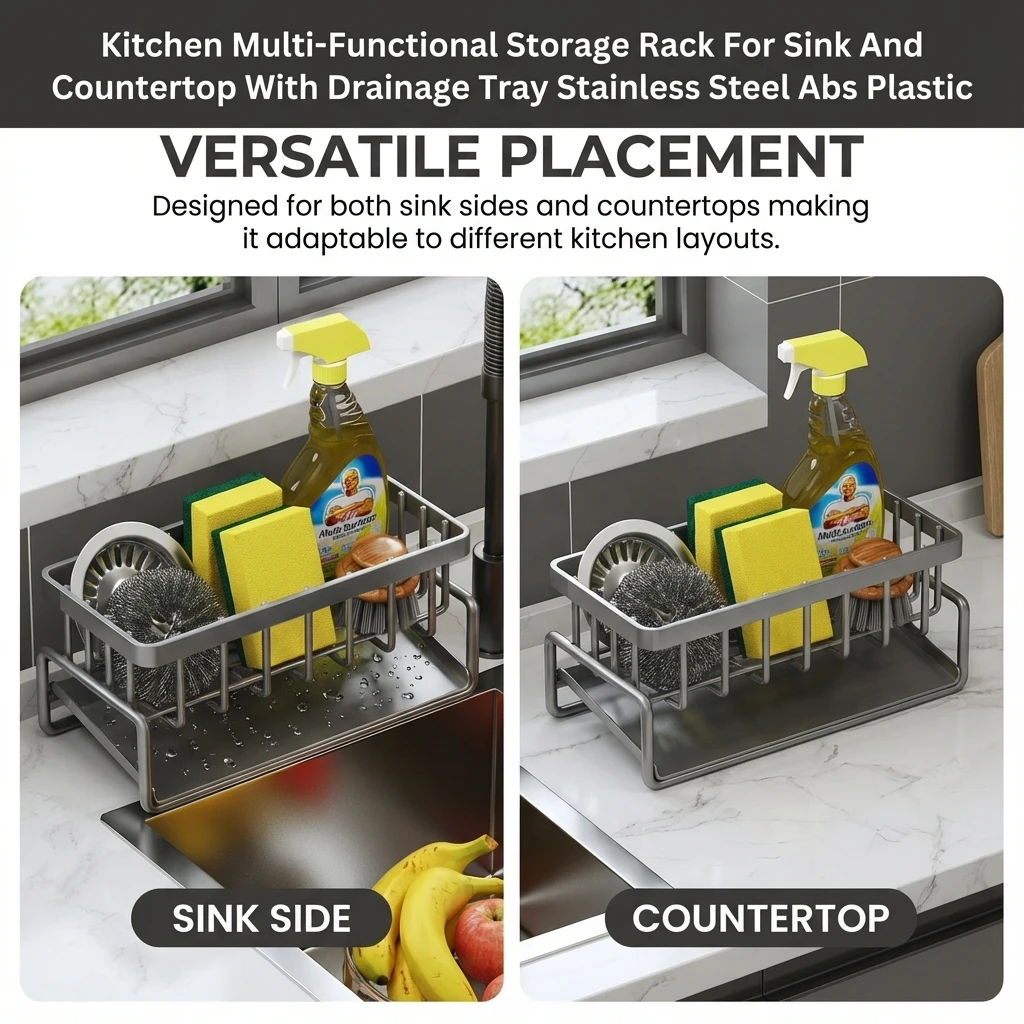 Space Saving Kitchen Sink Dish Rack Sponge Holder Water Drain Basket Countertop Storage Organizer for Cleaning Kitchen Supplies