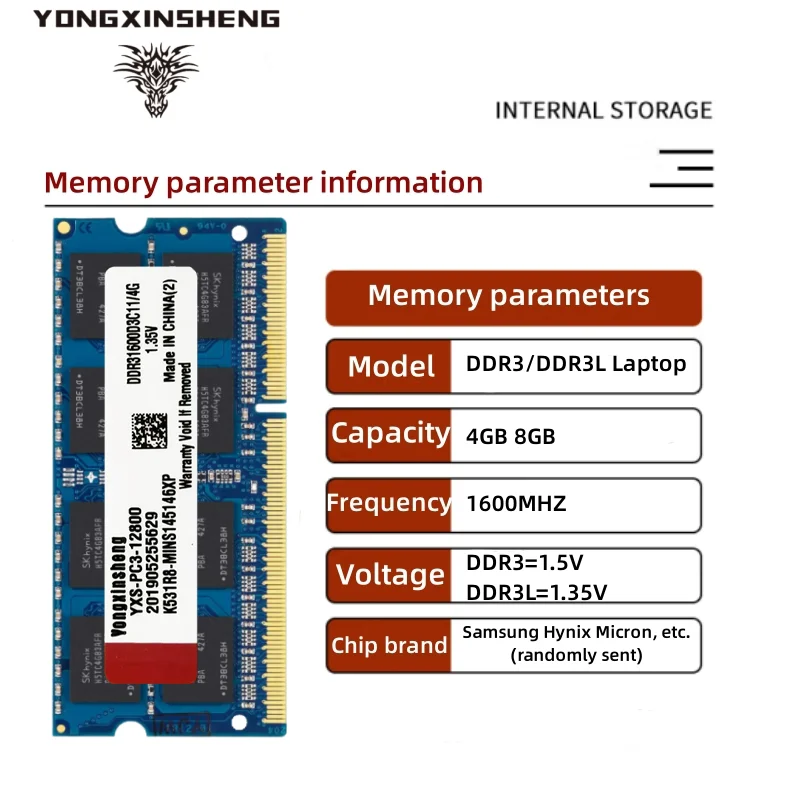 ノートブックサーバーメモリ,モデルddr3,容量4gb 8gb,クロック周波数1600/PC3L-12800 mhz,ram,sodimm,ピン1.35ピン,eccなし,ノートブックコンピューター用,ノートブックcl11,未研磨