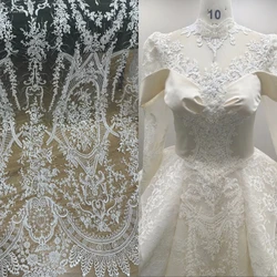European style large flower lace sequin fabric DIY wedding dress designer mesh lace fabric luxury cord lace Ivory colour 2025