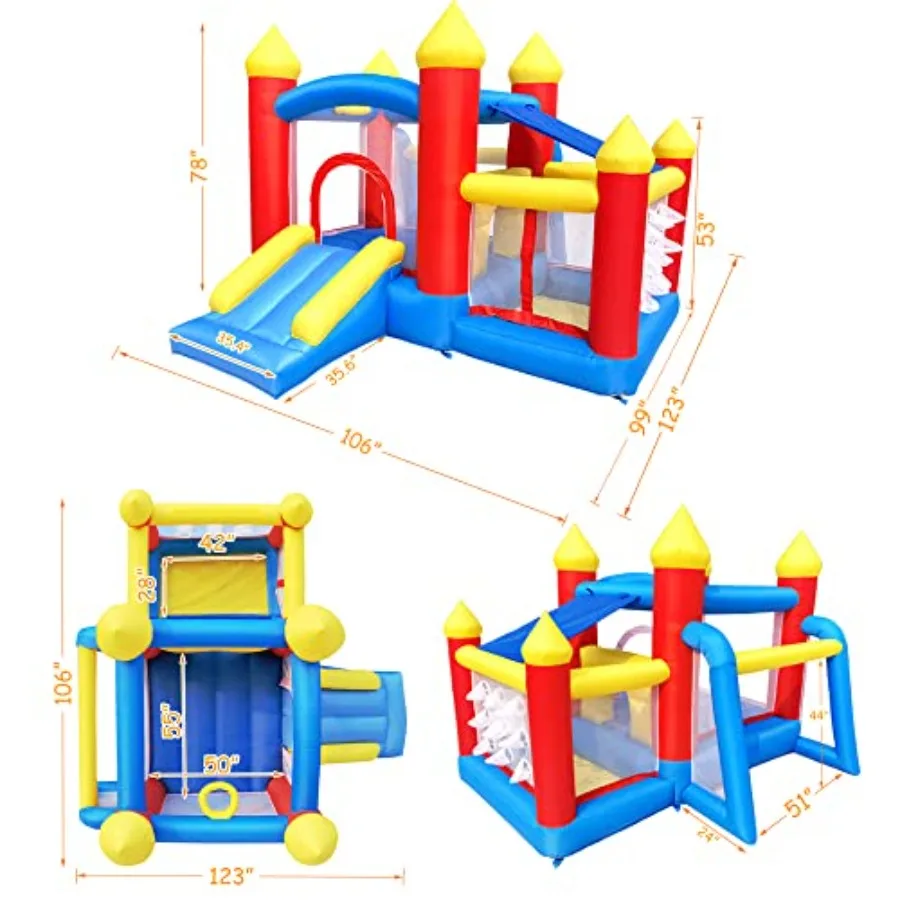 Casa inflable de rebote para niños de 3 a 6 años, jersey para niños pequeños con tobogán y piscina de bolas (con cubierta solar), perfecta para exteriores I