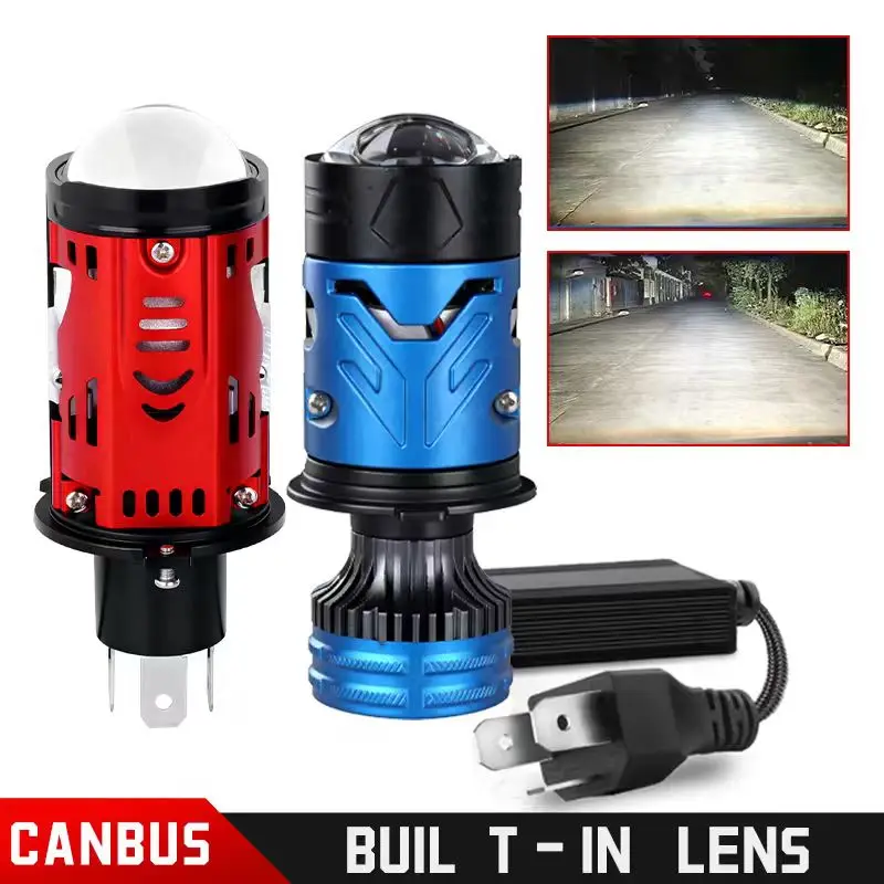 2 pièces H4 LED projecteur lentille phare haute basse lumière antibrouillard ampoule haute puissance pour voitures et motos Turbo Auto ampoule haute puissance