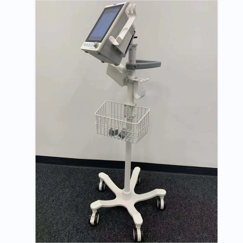 White PP plastic base hospital furniture medical trolleys veterinary vital signs monitor monitor trolley monitor cart