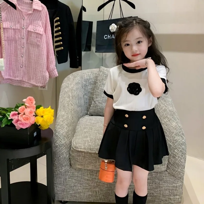 

Two Piece Dress Girl Child Dress Denim Skirt Zhongdatong Princess 2024 Set T-shirt Summer Dresses Short Sleeve Sundress Child 6T