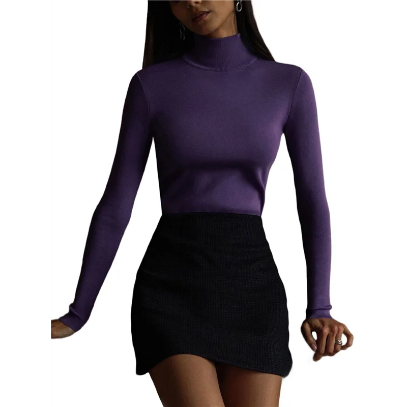 

T84C-Женская рубашка с длинными рукавами, осенне-зимняя мода, базовое термобелье, топы фиолетового цвета L