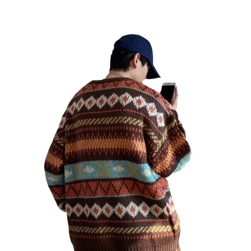 الرجال فضفاضة عادية جولة الرقبة محبوك سترة العصرية الخريف الشتاء الكورية نمط خمر هونغ كونغ نمط تنوعا سترة صوفية