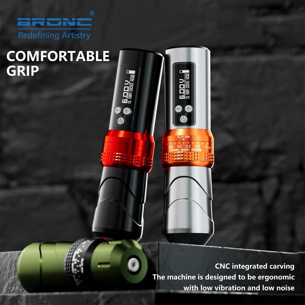 

Беспроводная тату-машинка BRONC X1 с регулируемыми ходами 2,6–4,0 мм ​ Аккумулятор емкостью 2100 мАч, ЖК-дисплей, аккумуляторная ручка, пистолет-татуировка