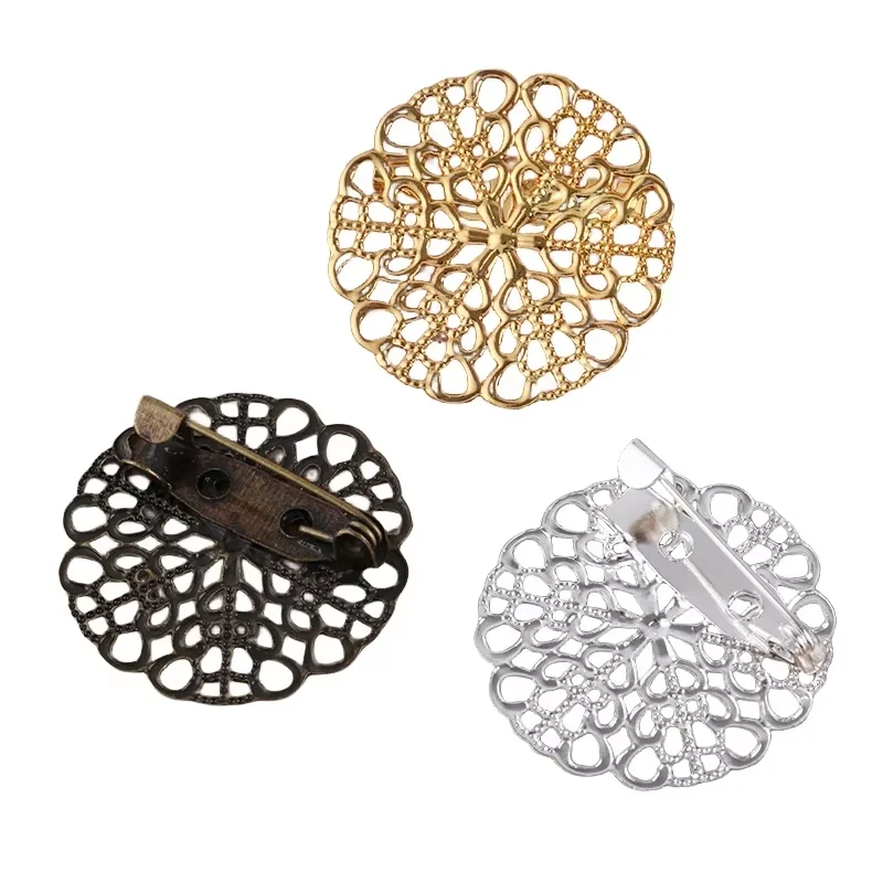 BoYuTe (20 Pieces/Lot) 25MM Filigree Flower Brooch Base Diy Handmade Jewelry Accessories