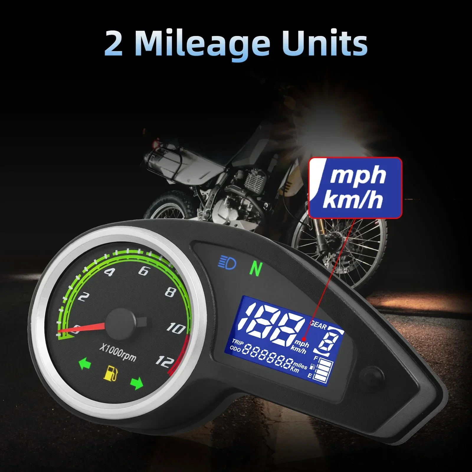 Motorcycle Speedometer Tachometer LCD Digital Instrument Odometer Moto Dashboard For 12V Motorcycle Universal Speedometer