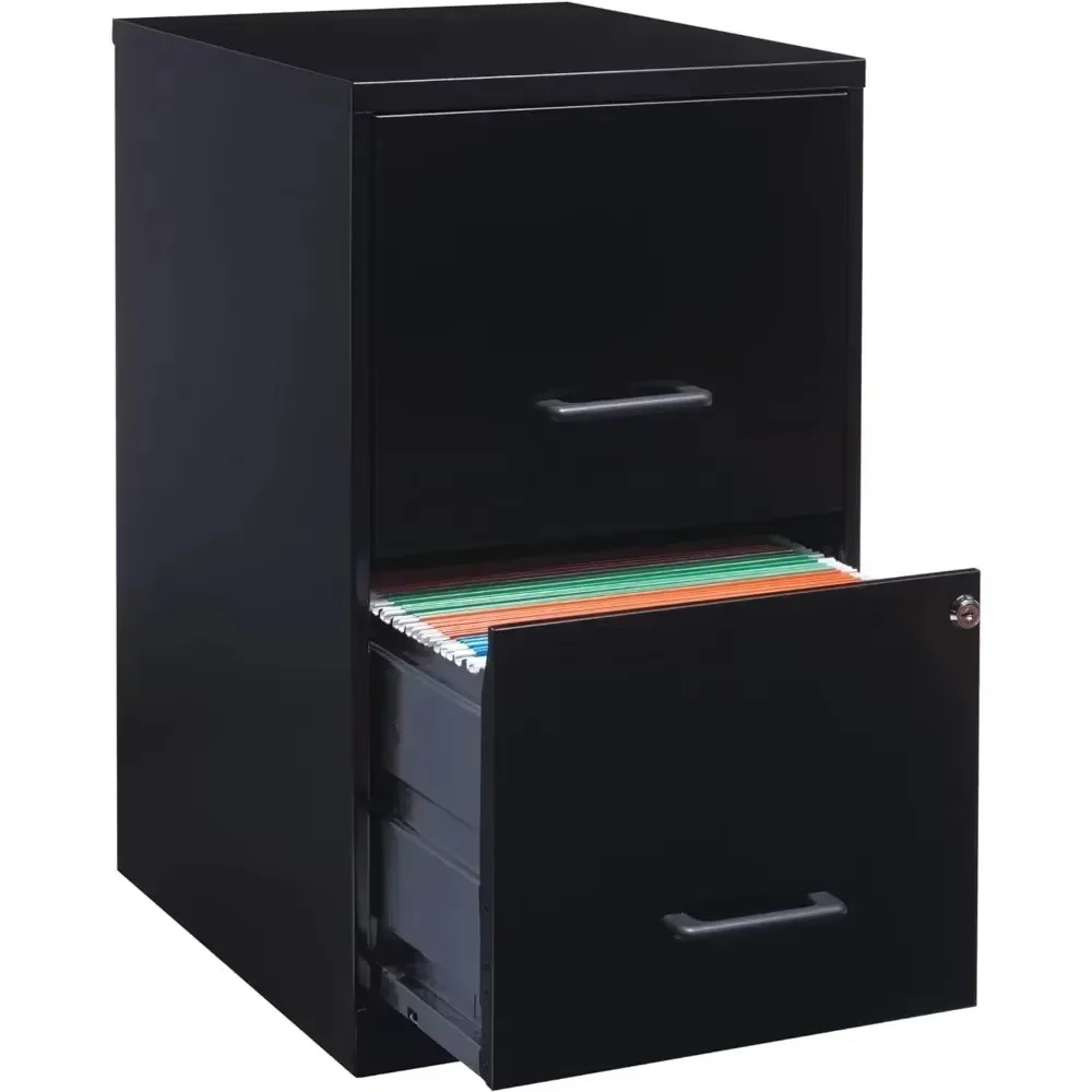 18 Deep 2-Drawer File Cabinet, Black Filing Cabinet with Lock, File Cabinet for Home Office/Letter, with Glide Suspension