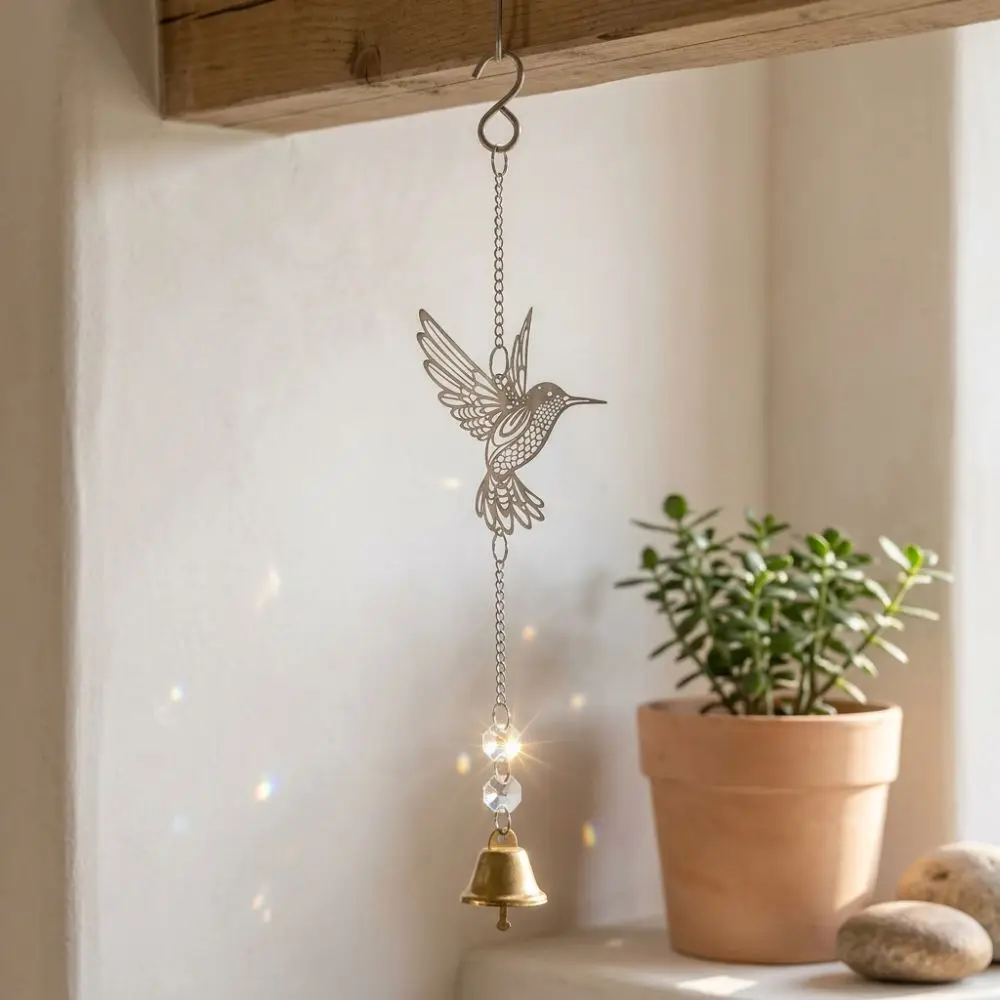 Alloy Hummingbird Metal Wind Chime Animal Shape Handmade Crystal Hanging Wind Bell Retro With Hook Sun Catcher Hanging Pendant