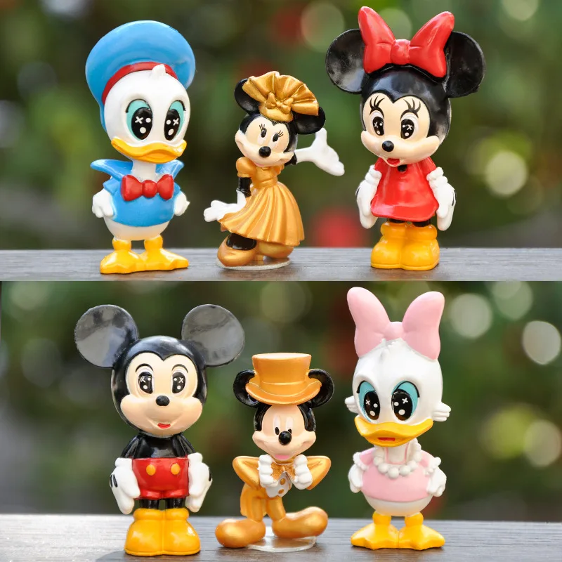 6Pcs/Set New Disney Kawaii Donald Duck Minnie Mickey Mouse Mini Figures Fans Collection Hobby Doll Kids Surprise Christmas Gift