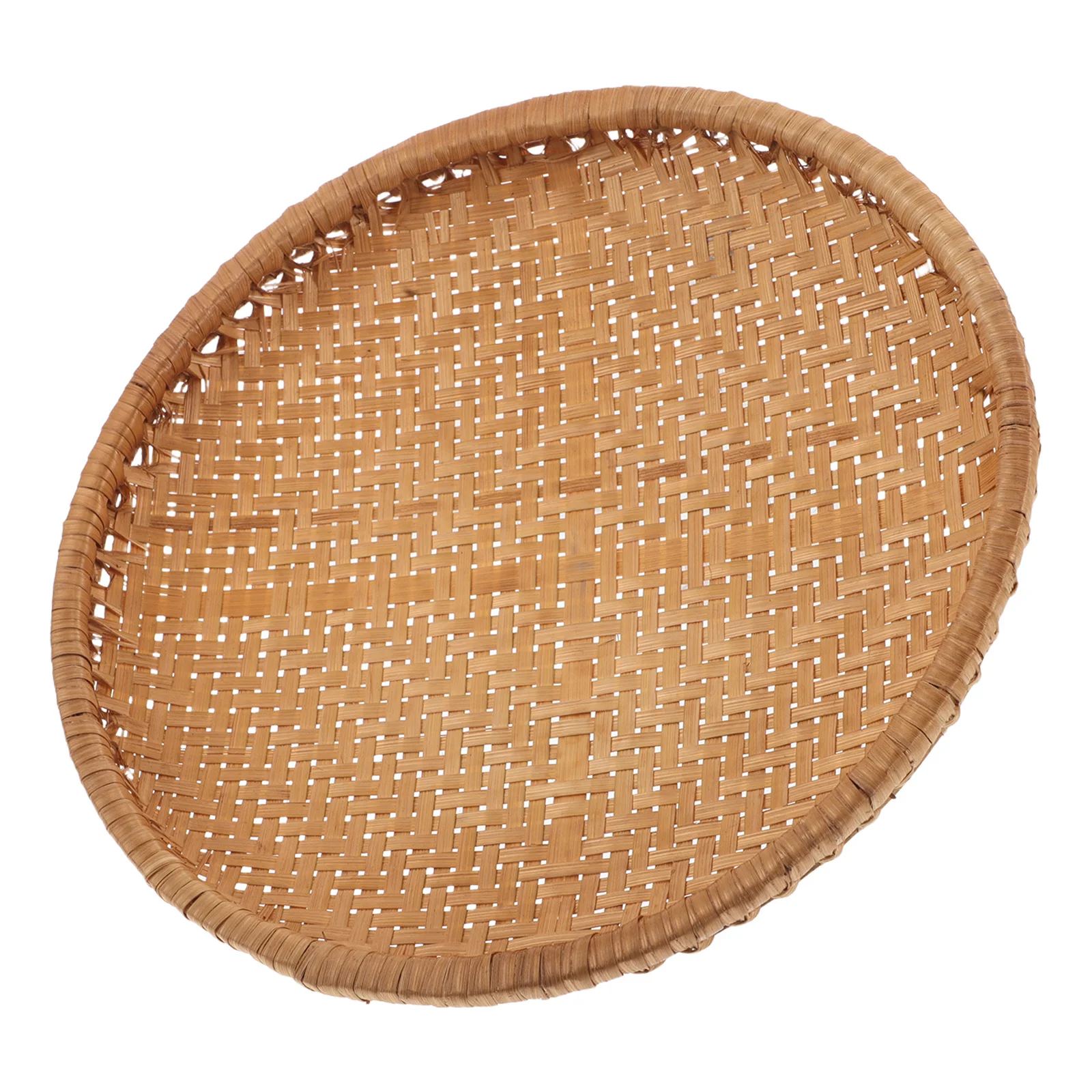 

Bamboo Woven Round Serving Tray Shallow Bread Fruit Tea Basket Kitchen Counter Display Tray Holiday Party Breakfast