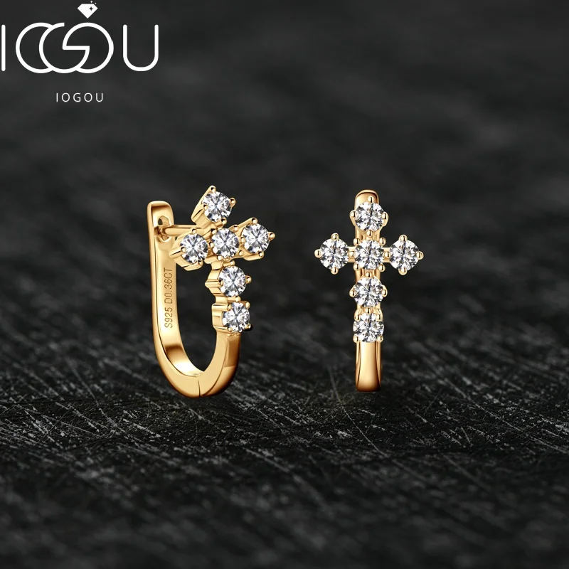 

IOGOU Vintage Cross D0.36CT Moissanite Diamond U-Shape Hoop Earrings for Women Original 925 Sterling Silver Wedding Fine Jewelry