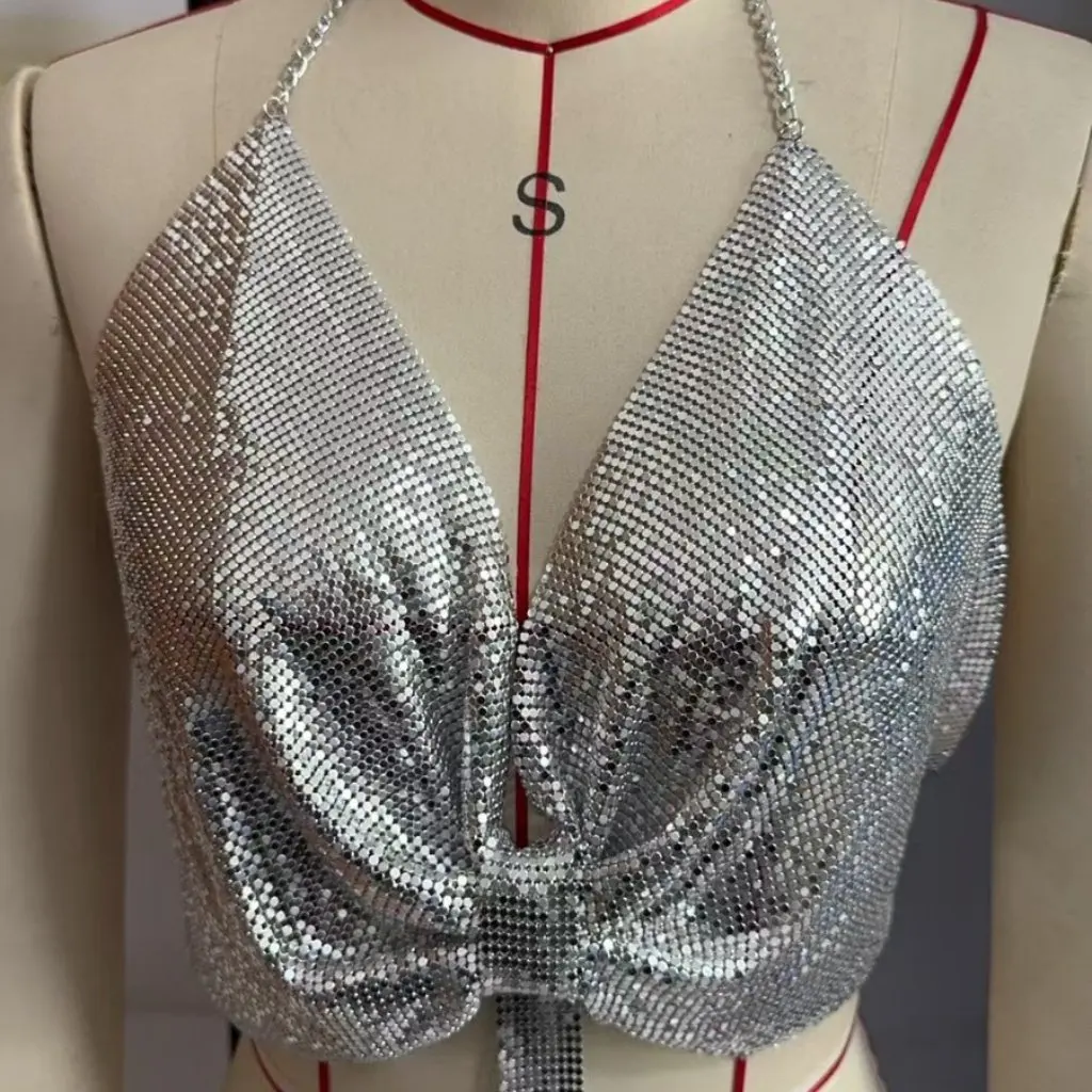 

L4968Y Fashion Rhinestone Inlaid Diamond Vest Sexy Stitching Wrap Chest Top Small European And US Style Top for Women