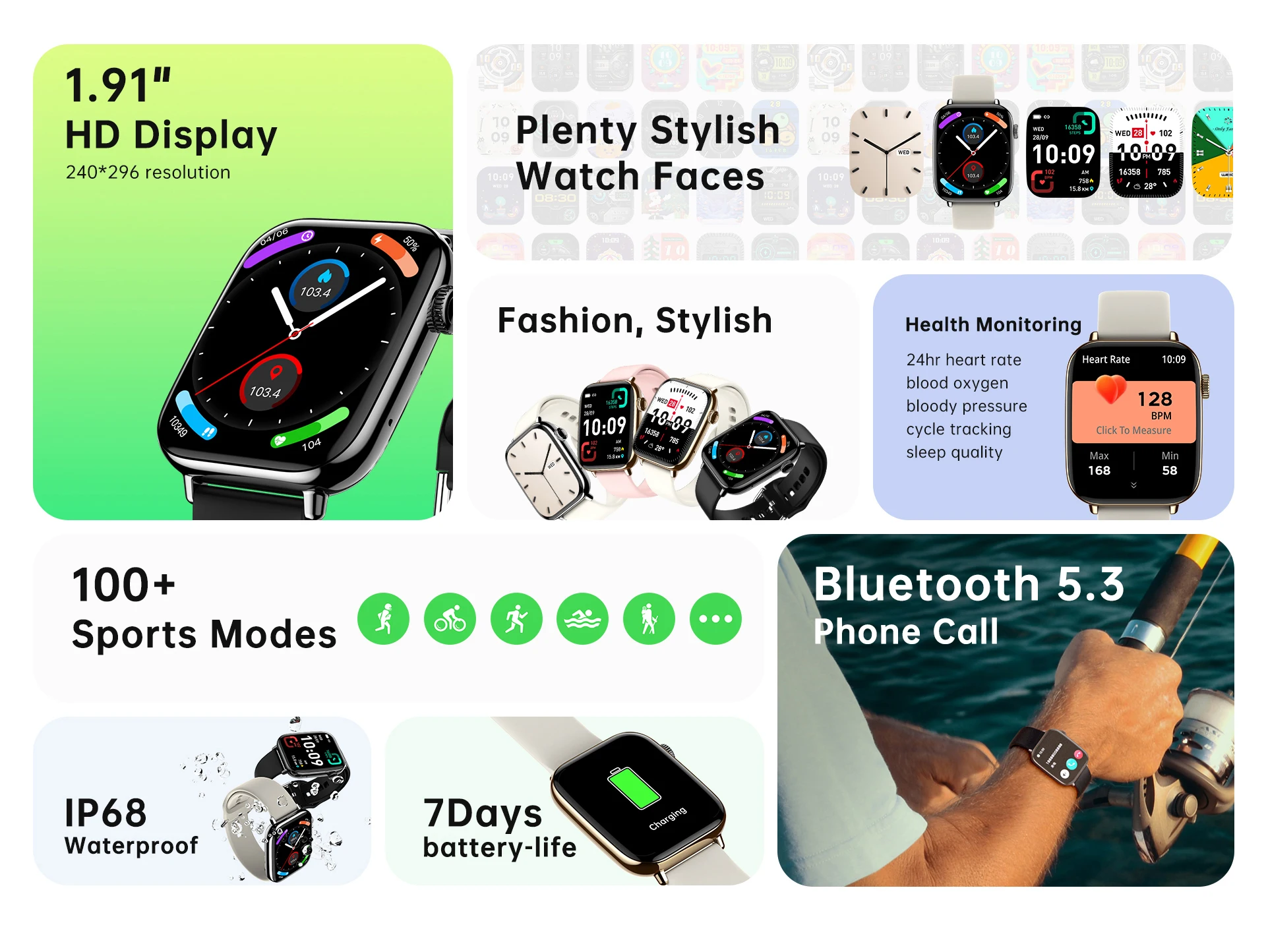 Propriétaire du temps 1.91 pouces TFT femmes Smartwatch Bluetooth appel IP68 étanche moniteur de Fitness pour téléphone Android iOS T63 Smartwatch