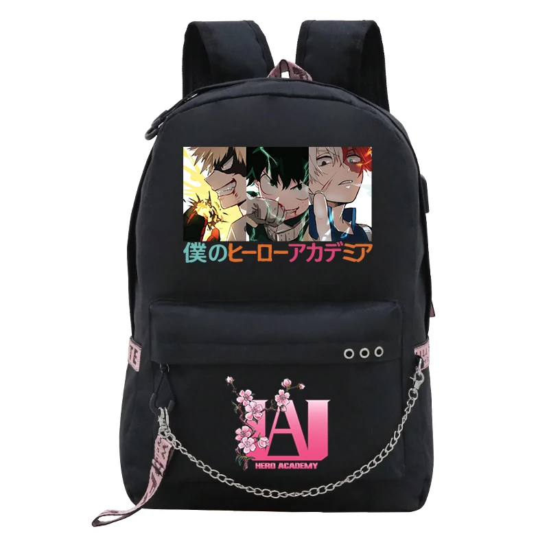 My Hero Academia Deku USB Backpack Fashion Bakugo Todoroki Cosplay Bookbag for School Boys Girls Fans Bag Mochila