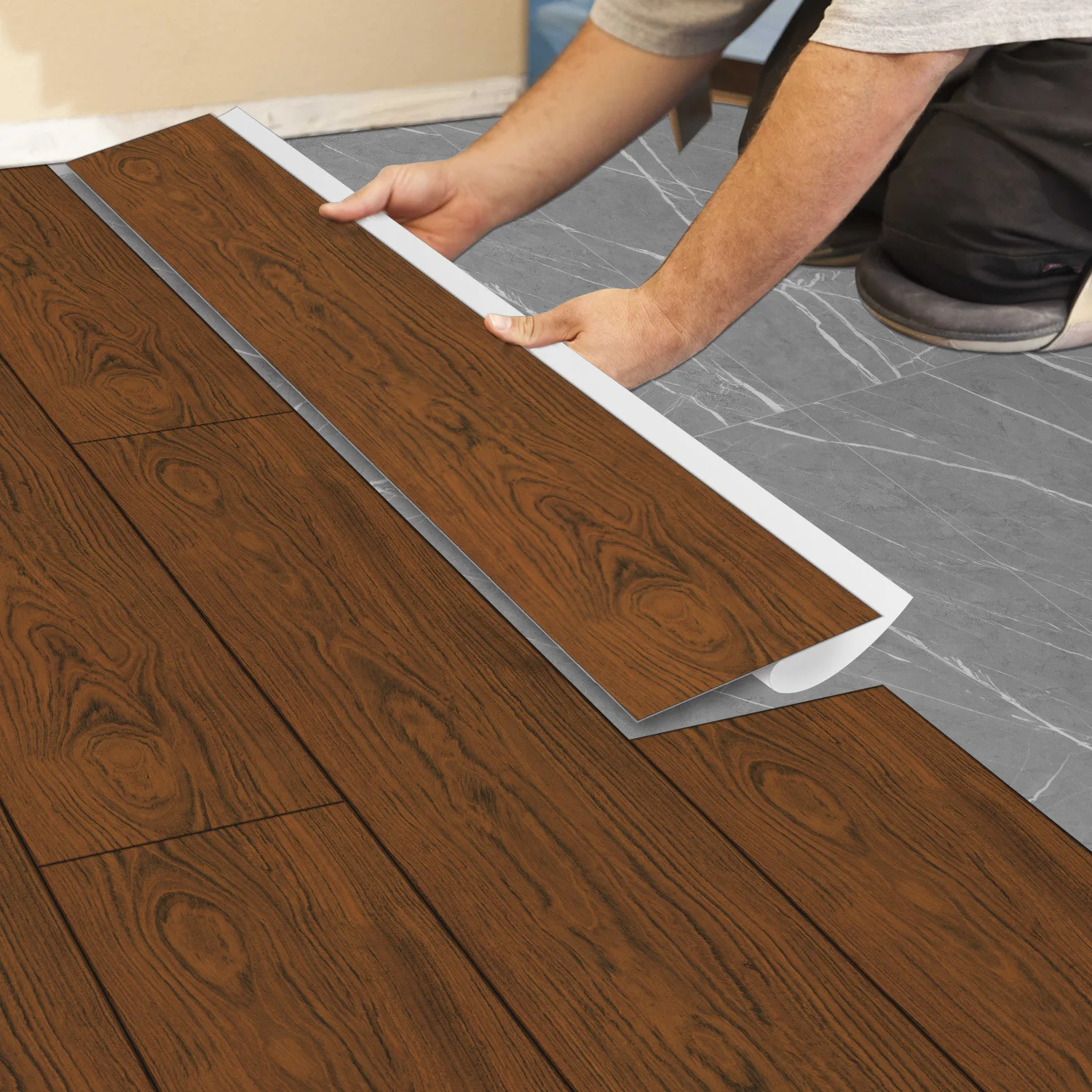 PVC Wood Grain Self-adhesive Floor Sticker Wall Stickers Ceramic Tiles Decal Wear-resistant Waterproof Moisture-proof Home Decor