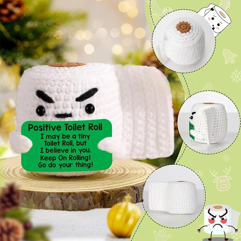 Positive Toilet Roll Desktop Decoration Handmade Crochet Emotional Support Reduce Pressure Car Ornament