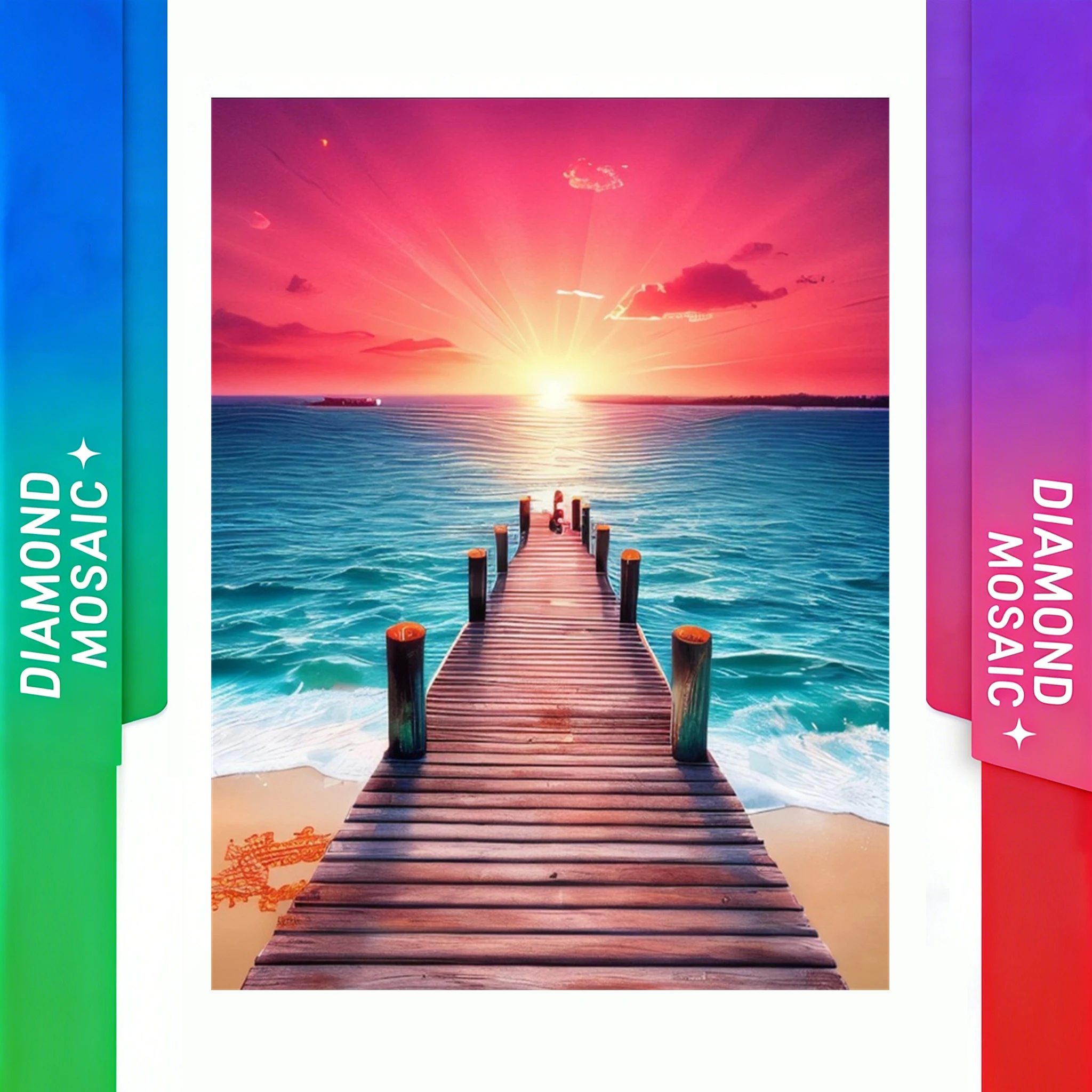 AZQSD Diamond Mosaic Square Bridge Landscape Rhinestones Handmade Arts And Crafts Sunset Diamond Painting Beach Beach