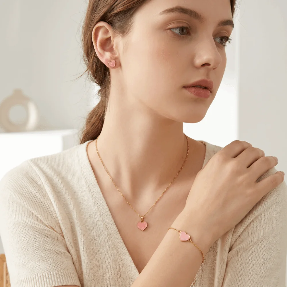 Elegance Style Butterfly Jewelry Set Minimalist Fashion Heart Necklace Ring Set Creative Dripping Oil