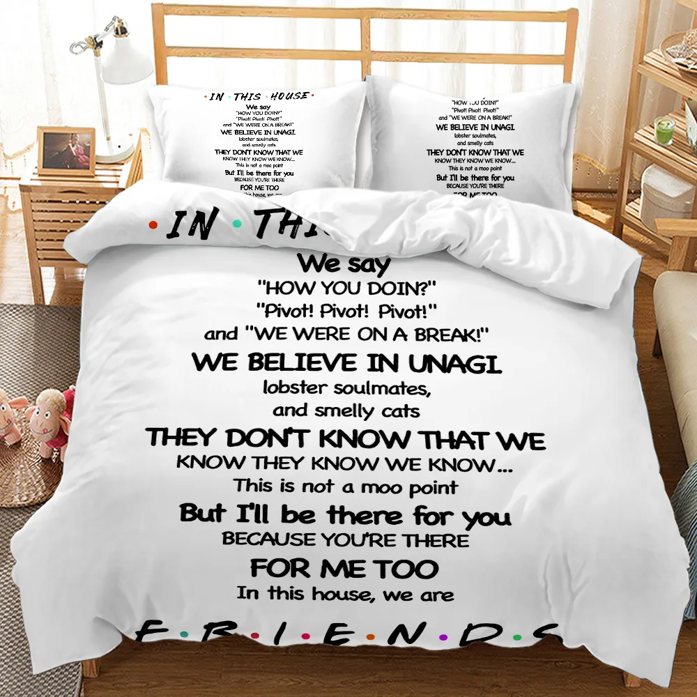 Friends Forever Bedding Duvet Cover with 2 Pillows Simple Style Bedding Set Relaxed Soft Queen Size Modern Home Pattern Style