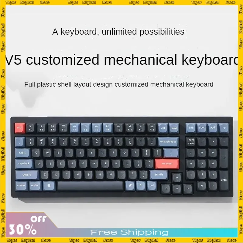 

New V5 QMK Custom Wired Mechanical Keyboard PBT Keycap Type-C Hot-swappable VIA Custom Macro RGB Knob E-sports Gaming Keyboard