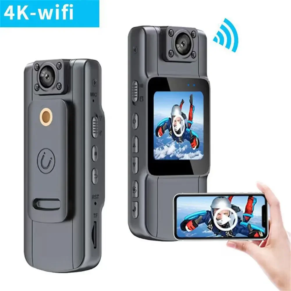 Мини-карманная камера с Wi-Fi и приложением 4K, HD IPS-экран, 180, вращающаяся линза и задняя клипса, полная полицейская камера, носимая камера для тела, видеокамера