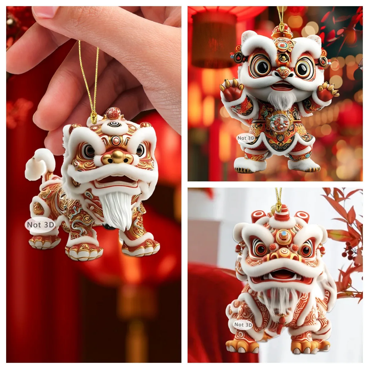 Acrylic 2D Lion Car Pendant Cute Bag Hanging Animal Keyring Lion Hanging Flat Home Decor Creative Car Wing Mirrors Hanging