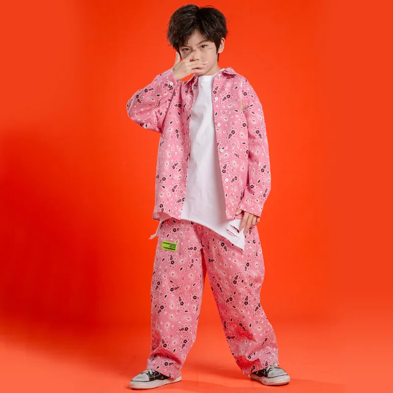 Pink Fashion Shirt Jogger Kids Hip Hop Dancing Clothes Ballroom Costumes Dancewear Outfits Street Dance Wear Jazz for Girls Boys