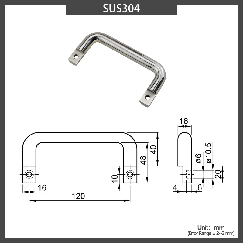 304 Stainless Steel Solid Industrial Heavy Machinery Equipment U-Shaped Side Mounted Handle Furniture Drawer Cabinet Door Handle