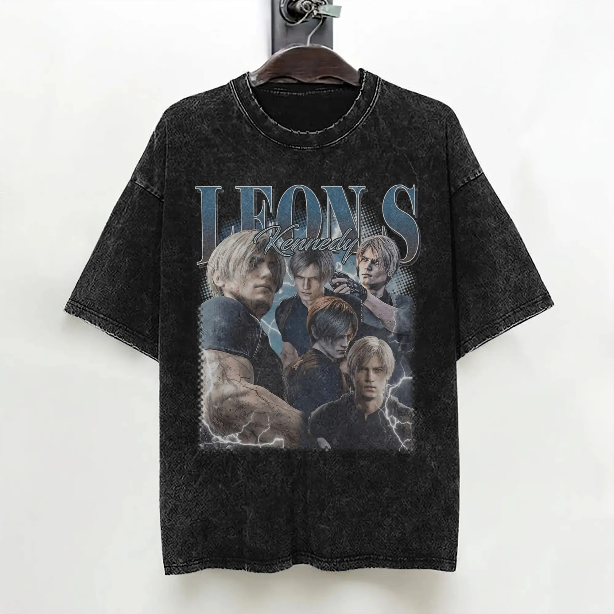 Leon S. Kennedy Washed T Shirt Streetwear Novelty T-Shirts Tees for Men Women Short Sleeve Oversize Printed