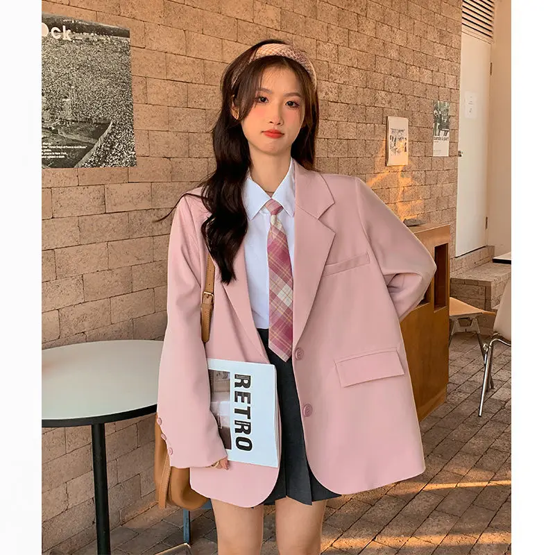 Roze Blazer Voor Dames Lente En Herfst Los Koreaanse Losse Student Blazer Tops Veelzijdige Kantoor Elegante Blazers Dames