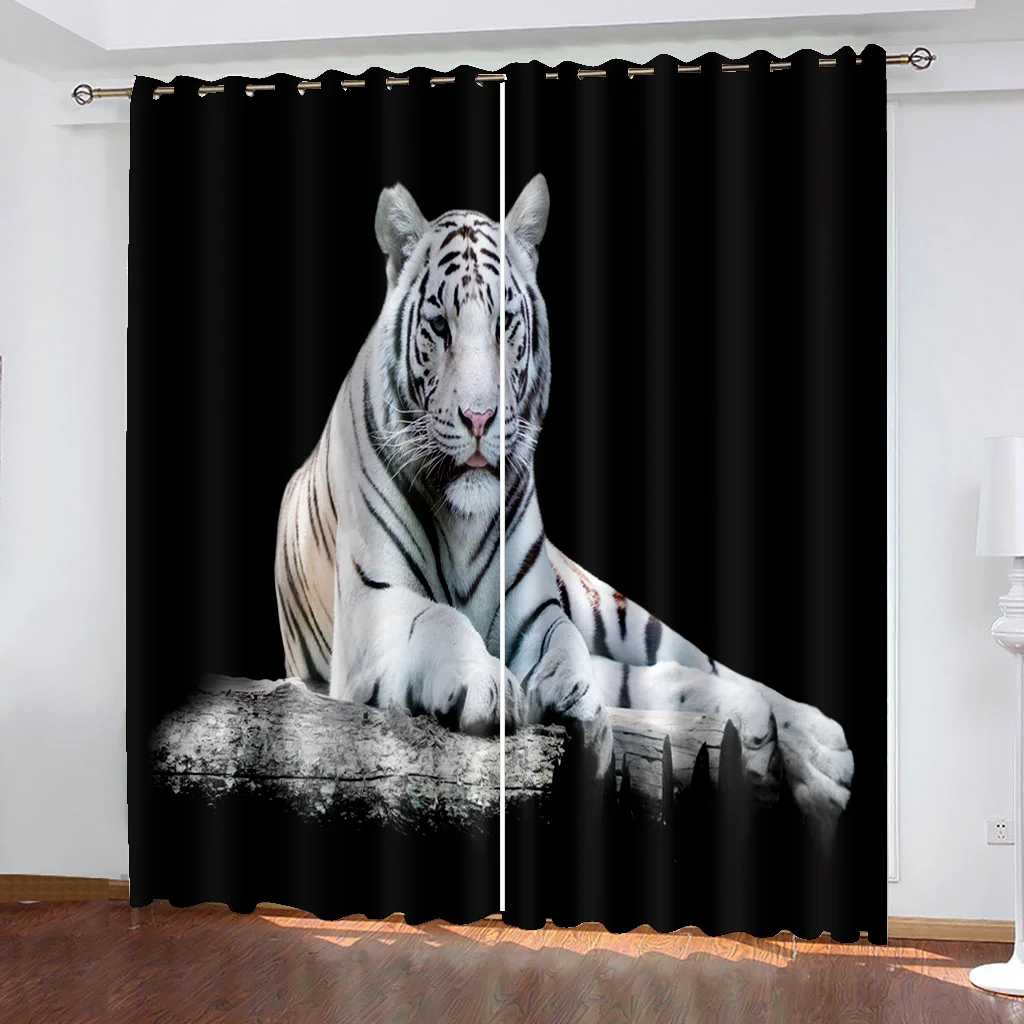 

3D Tiger Lying on a Stone Window Curtains, Living Room Fabric Drapes, Wild Animal, Home Decor, Bedroom