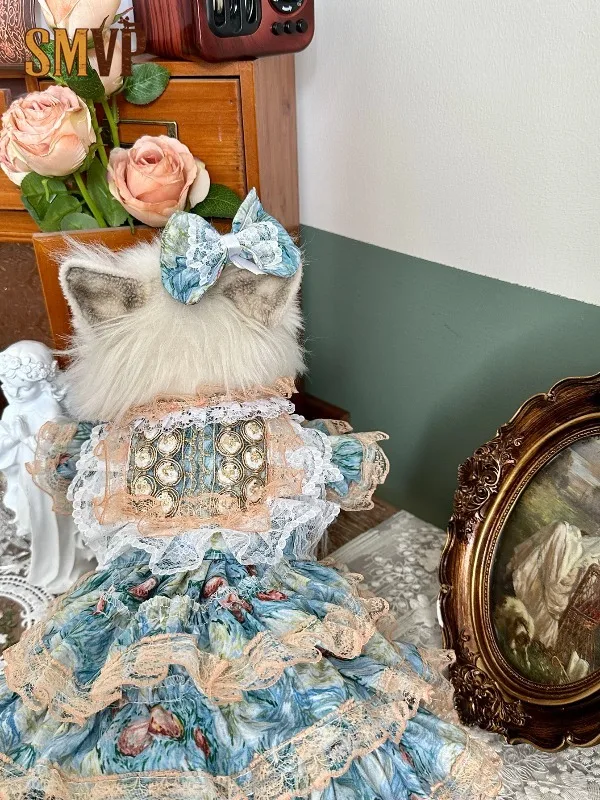 

French Pastoral Style Vintage Lace Fresh and Elegant Lolita Pet Summer Dress for Small To Medium Pets Pet Clothes