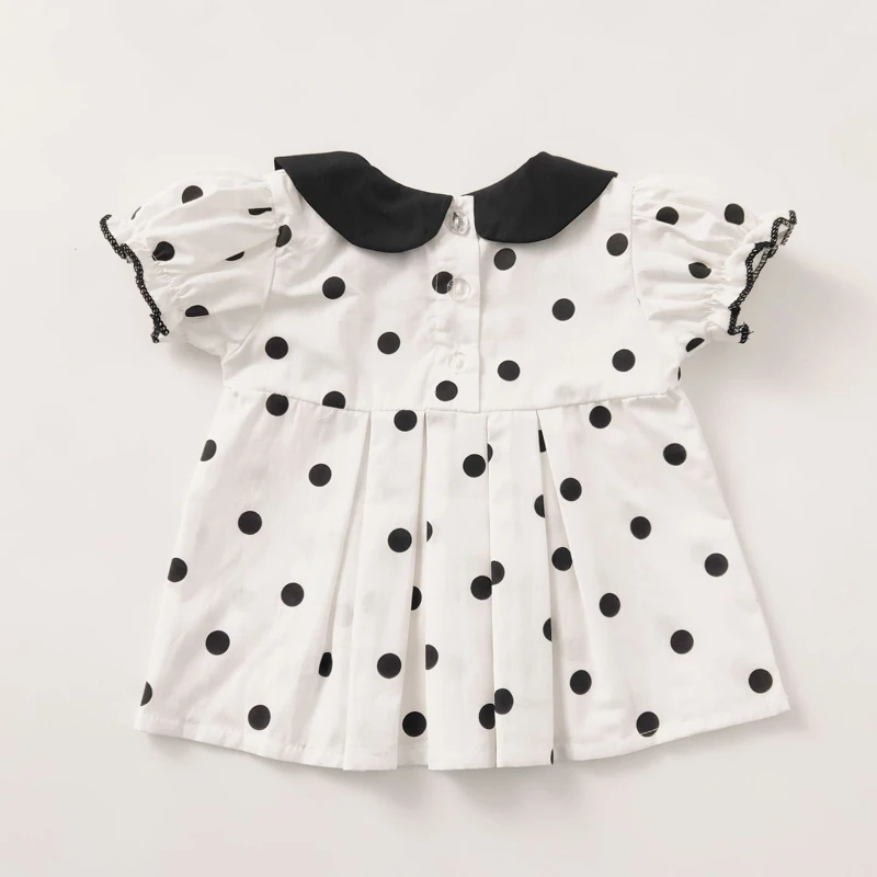 New summer baby clothing, polka dot short sleeved 100% off top+bread pants+headband, 3-piece set for 0-2 year old girls