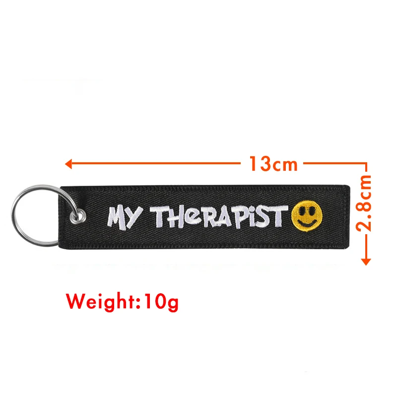 Voikukka Jewelry 1PC 2PCS 3PCS 3 Packs My Therapist Personality Boths Embroidery Patterns Keychain Motorcycle Key Accessories