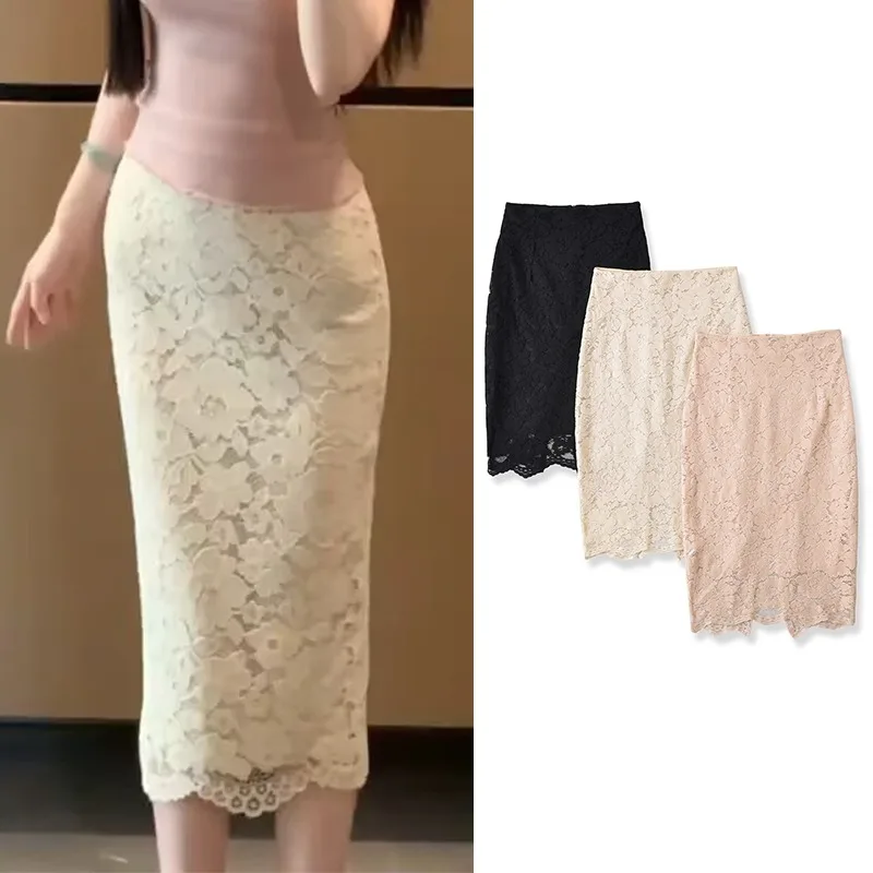

TRAFZR Kawaii Skirt Pink Luxury Elegant Women's Skirts Cute Lace Summer Black Midi High Waist White Beach Vintage Y2k Wrap
