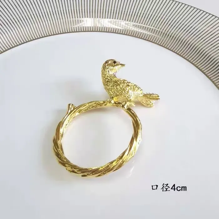 Plated Metal Golden Bird Napkin Ring, Hotel Room Buckle 10Pcs