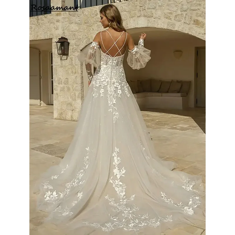 فساتين زفاف رومانسية قابلة للانفصال على شكل حرف a أشرطة سباغيتي مزينة بالدانتيل زي العرائس رداء De Mariée